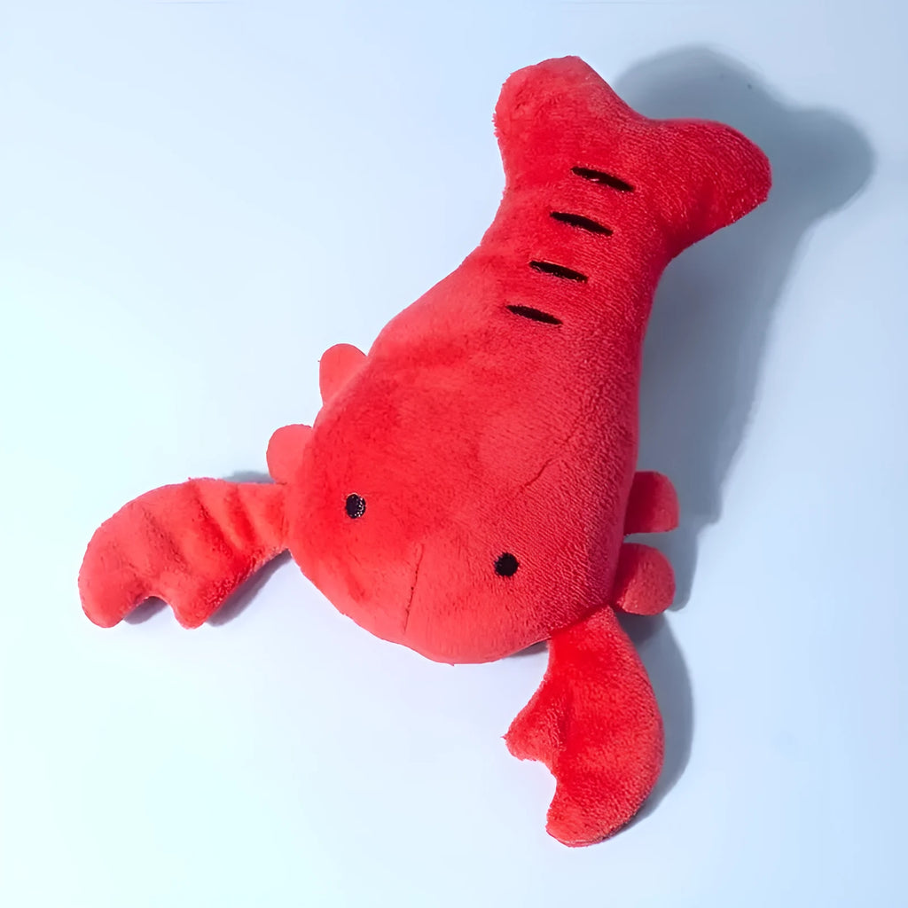 Red plush lobster dog toy with squeaker for small and medium dogs