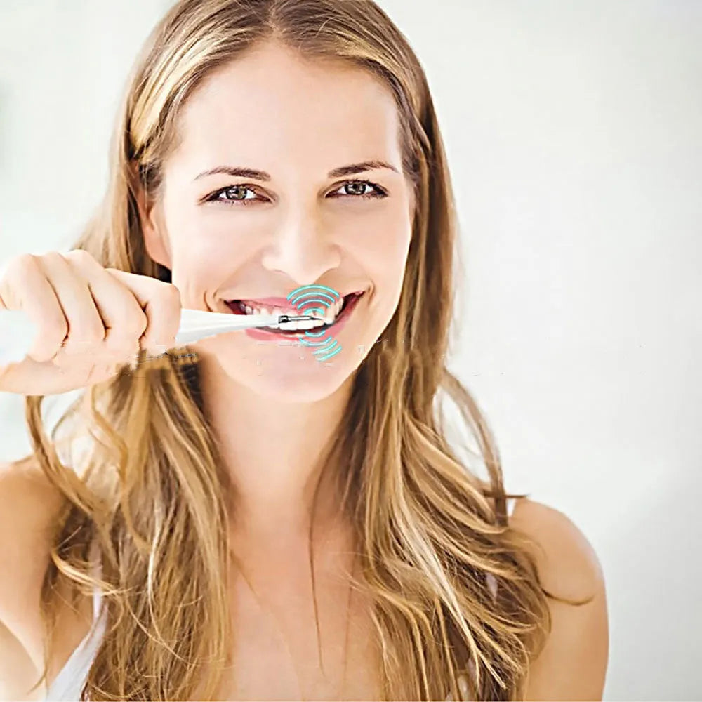 USB electric toothbrush with magnetic suspension motor in black or white, with optional 18mm or 20mm brush heads.