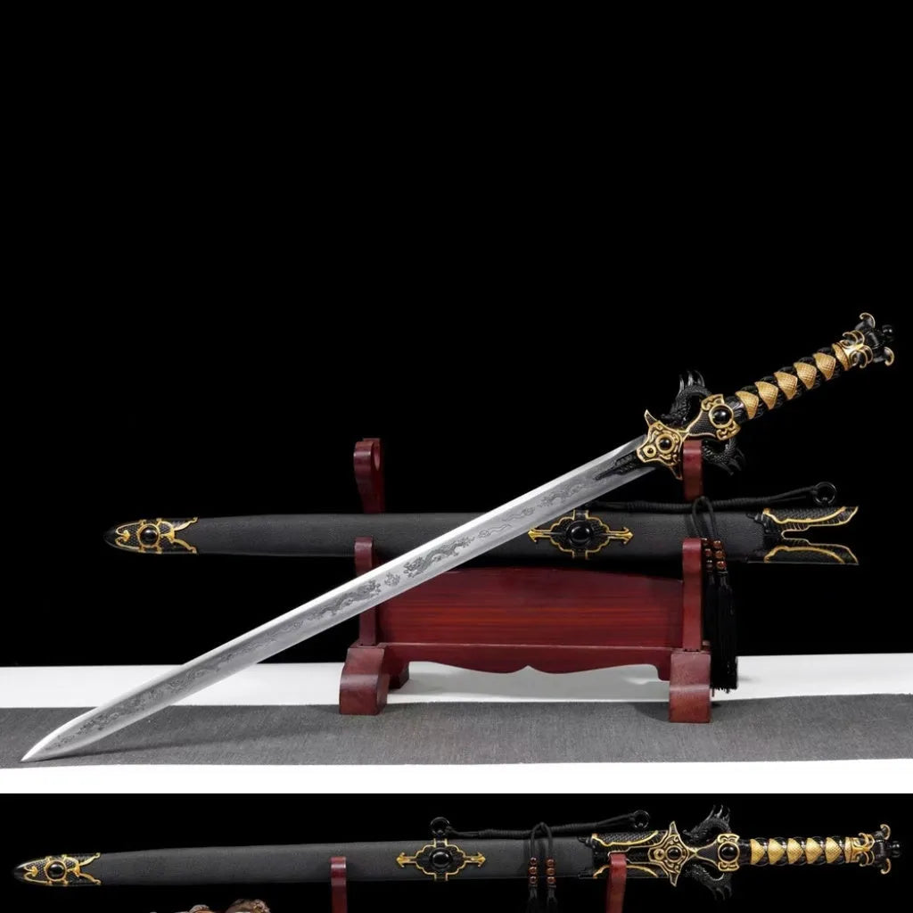 112cm integrated high manganese steel battle sword unsharpened with solid wood leather-covered scabbard