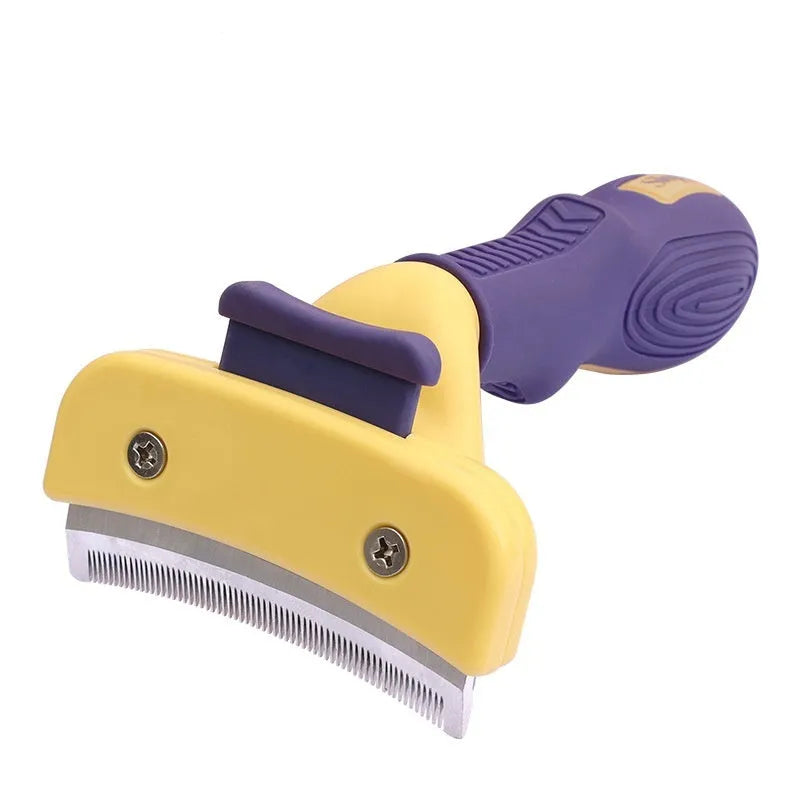 Dog grooming comb with stainless steel blade, available in 7.5cm or 10cm, plastic TPR handle, olive green large option