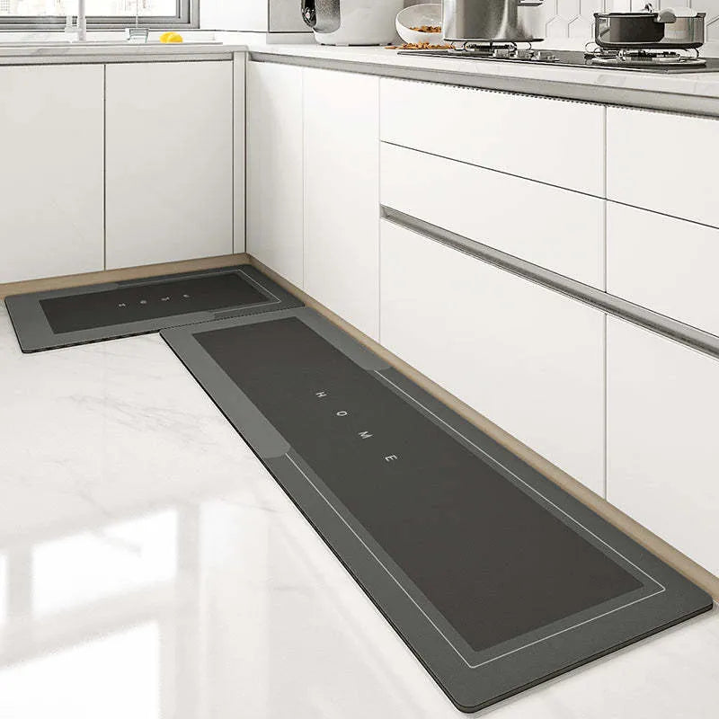 Cushioned bathroom floor mat with non-slip backing in blue colour showing oval shape on bathroom tiles