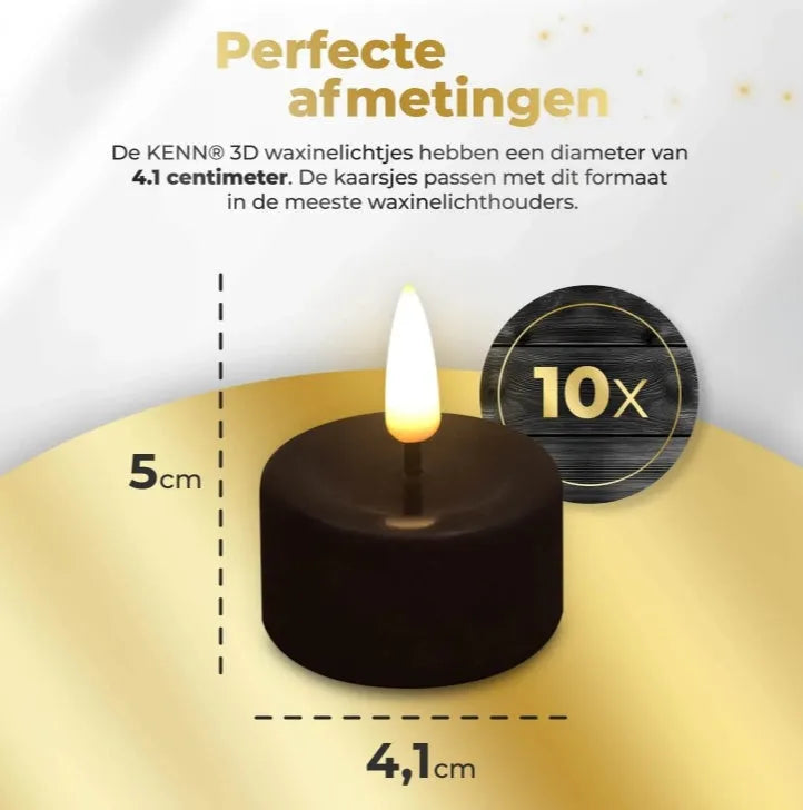 Black LED tealight candles with D4.1 x H5 cm dimensions in four-pack for flameless lighting