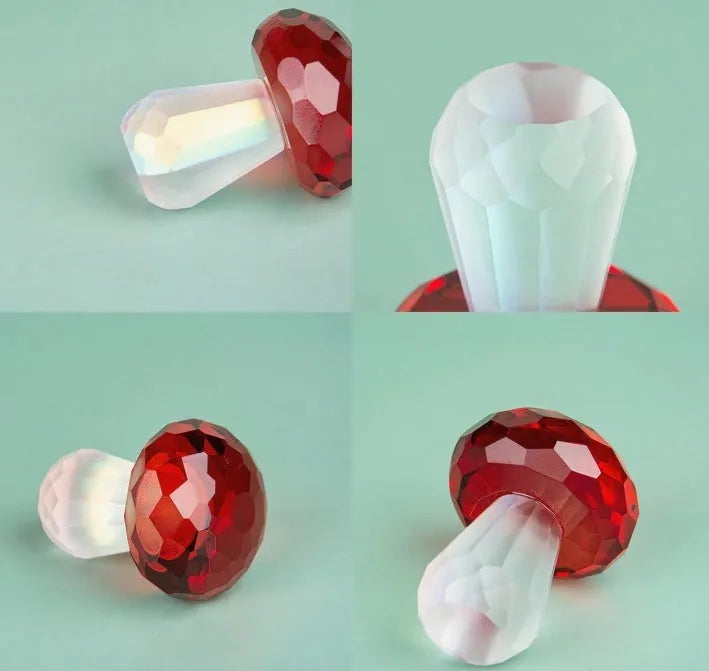 Colourful geometric mushroom ornament made of white crystal in four colour options.