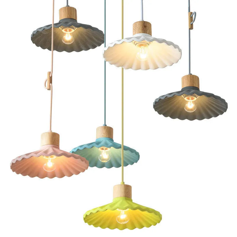 Modern simplicity cement solid wood chandelier with pink single light, resin construction, adjustable cord