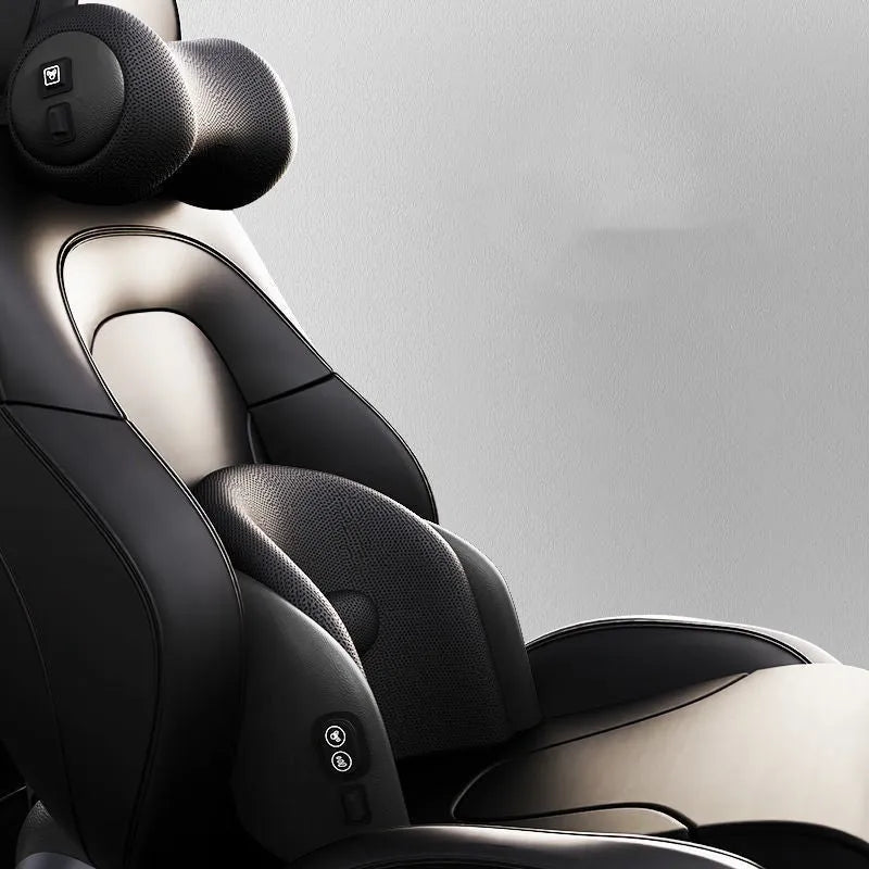 Car massage waist cushion and headrest with memory cotton construction in classic black colour