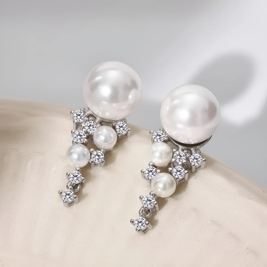 E214 925 silver pearl stud earrings for women with electroplated finish