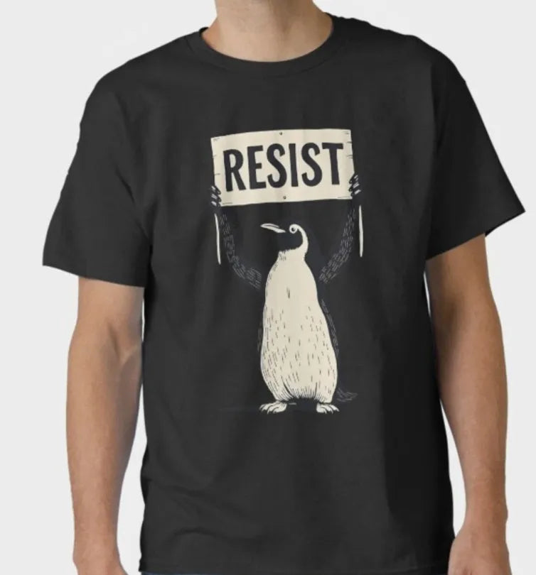 Straight cut short sleeve cotton t-shirt on a hanger, showing round neckline, in black, green, or white.