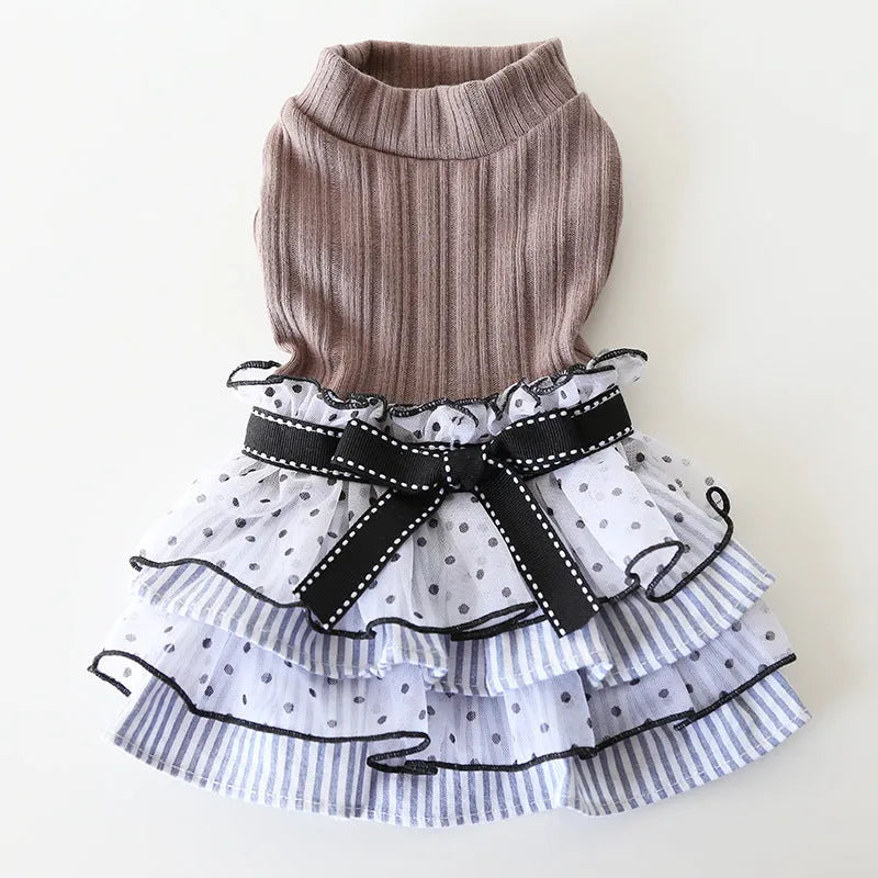 Polka dot lace princess style cake dress pet clothing for dogs and cats
