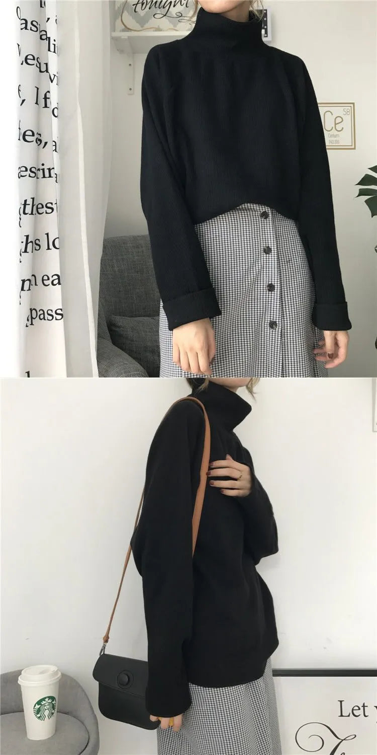 Women's solid colour loose-fit top with a half-high collar and long sleeves in apricot.