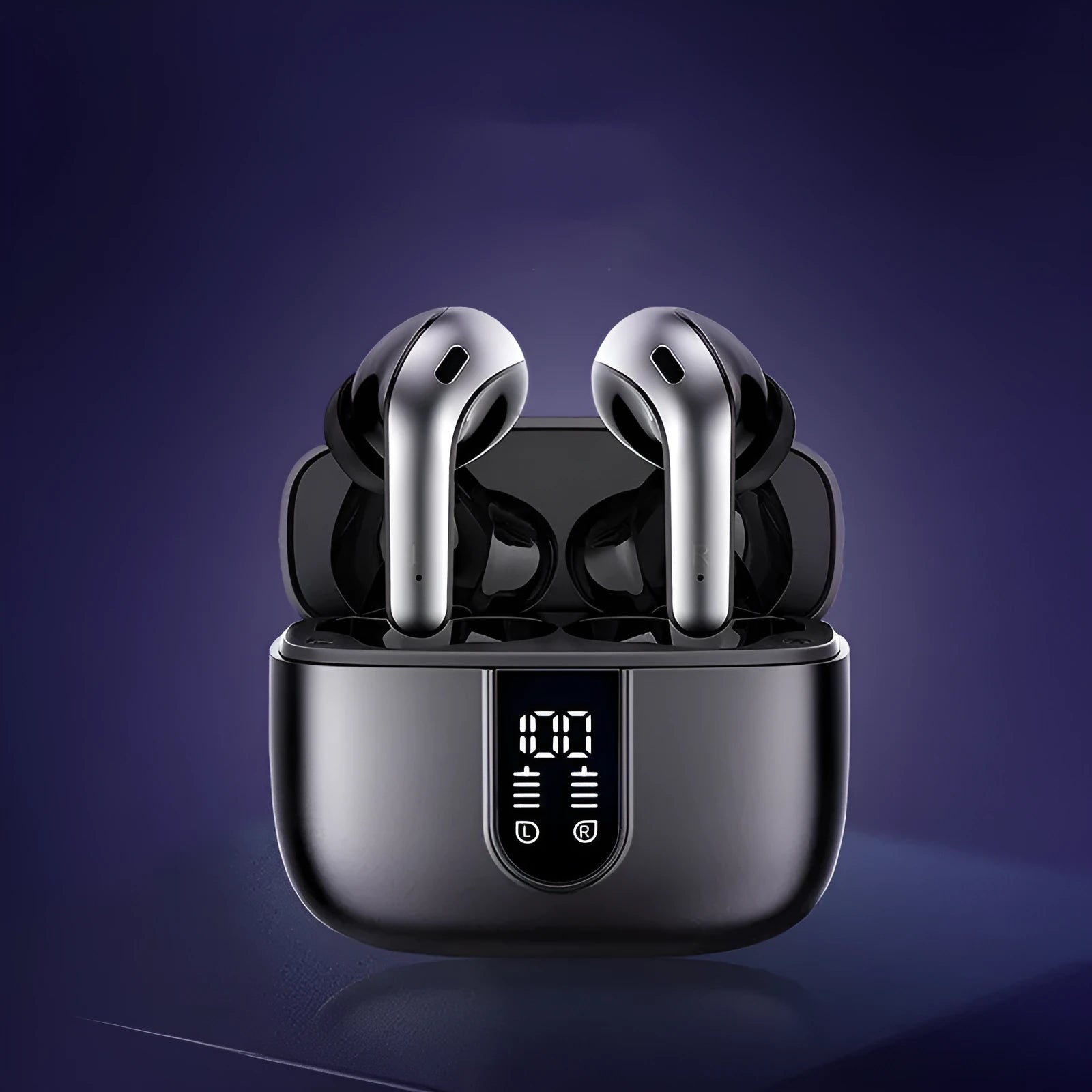 Bx08 wireless headset with digital display charging case in white