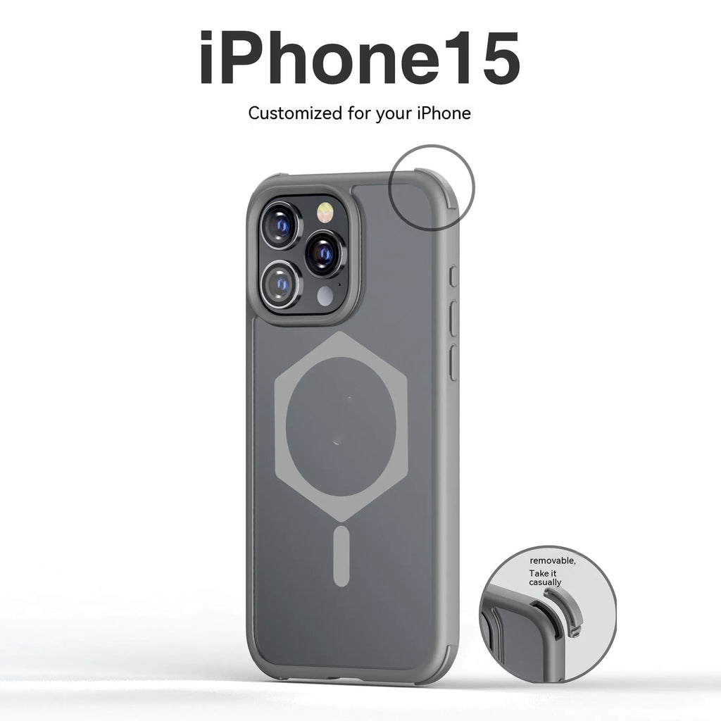 Matte frosted silicone magnetic phone case for Apple iPhone 15 series in black with five-pointed star ring design