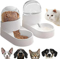 White automatic gravity cat feeder and water dispenser set with wave-patterned design.