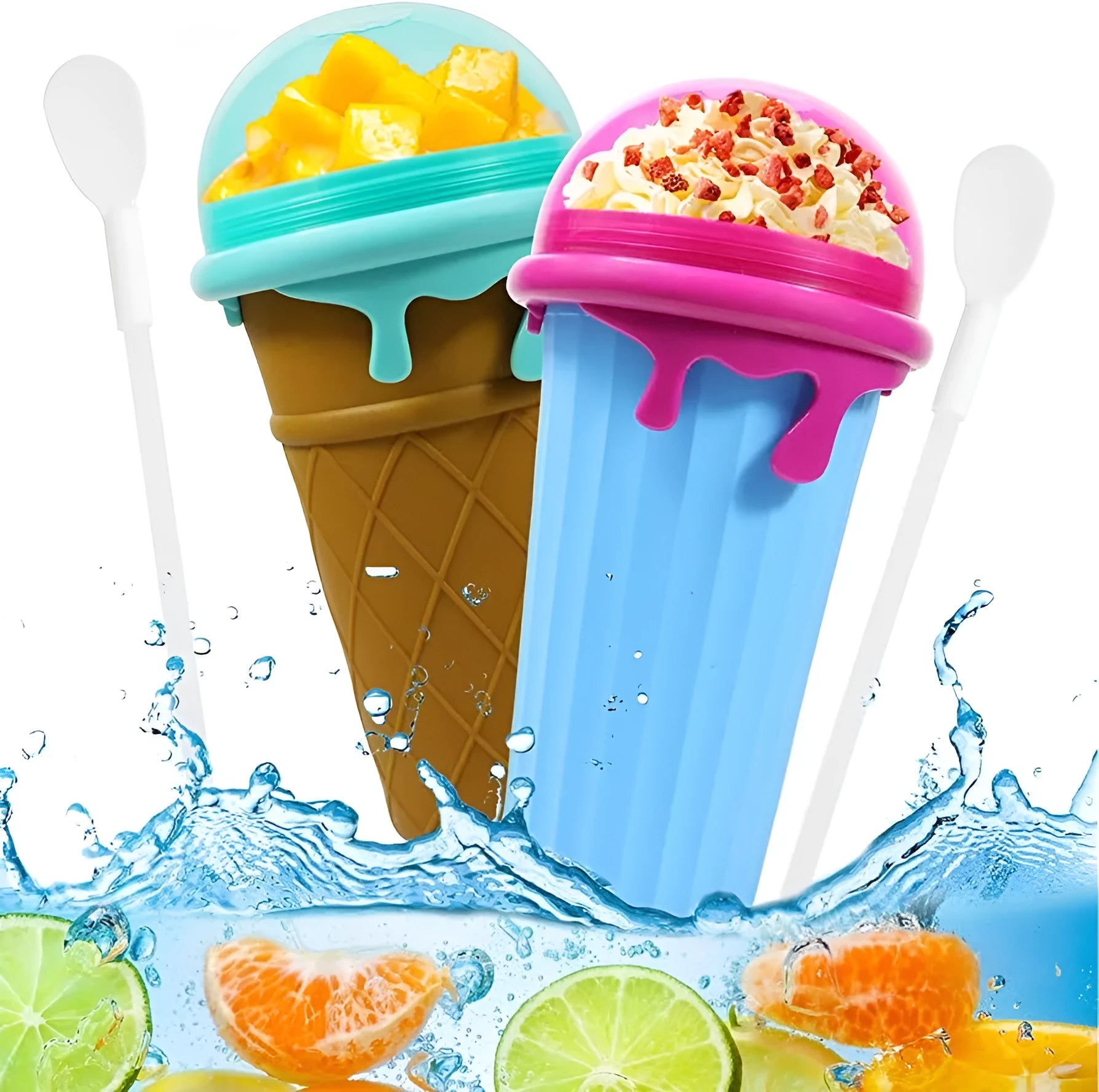 Blue 500ml slushy maker cup for homemade smoothies and quick-frozen drinks