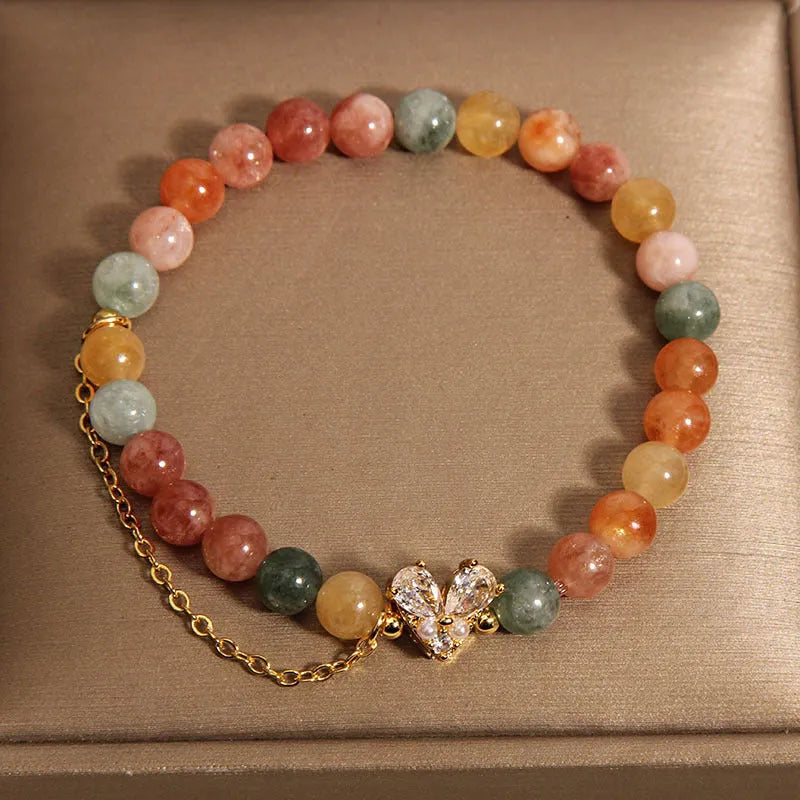 Women's crystal bracelet with three V-shaped zircon Fu Lu Shou charms in cartoon style