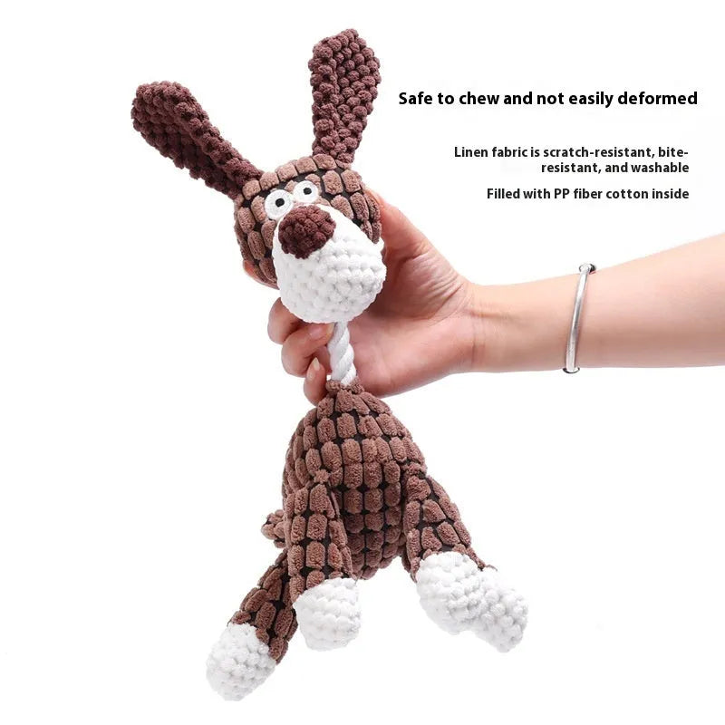 Plush pet chew toy for puppies in a selection of character styles including donkey, duck, and elephant.