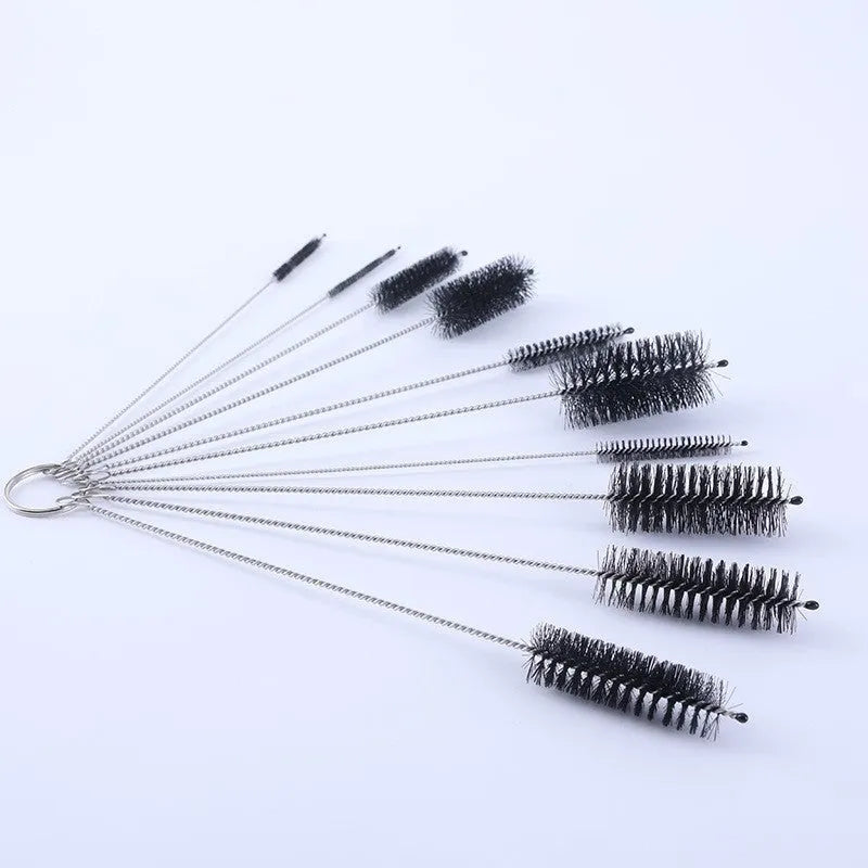 Stainless steel handle nylon straw cleaning brush set with multiple brushes