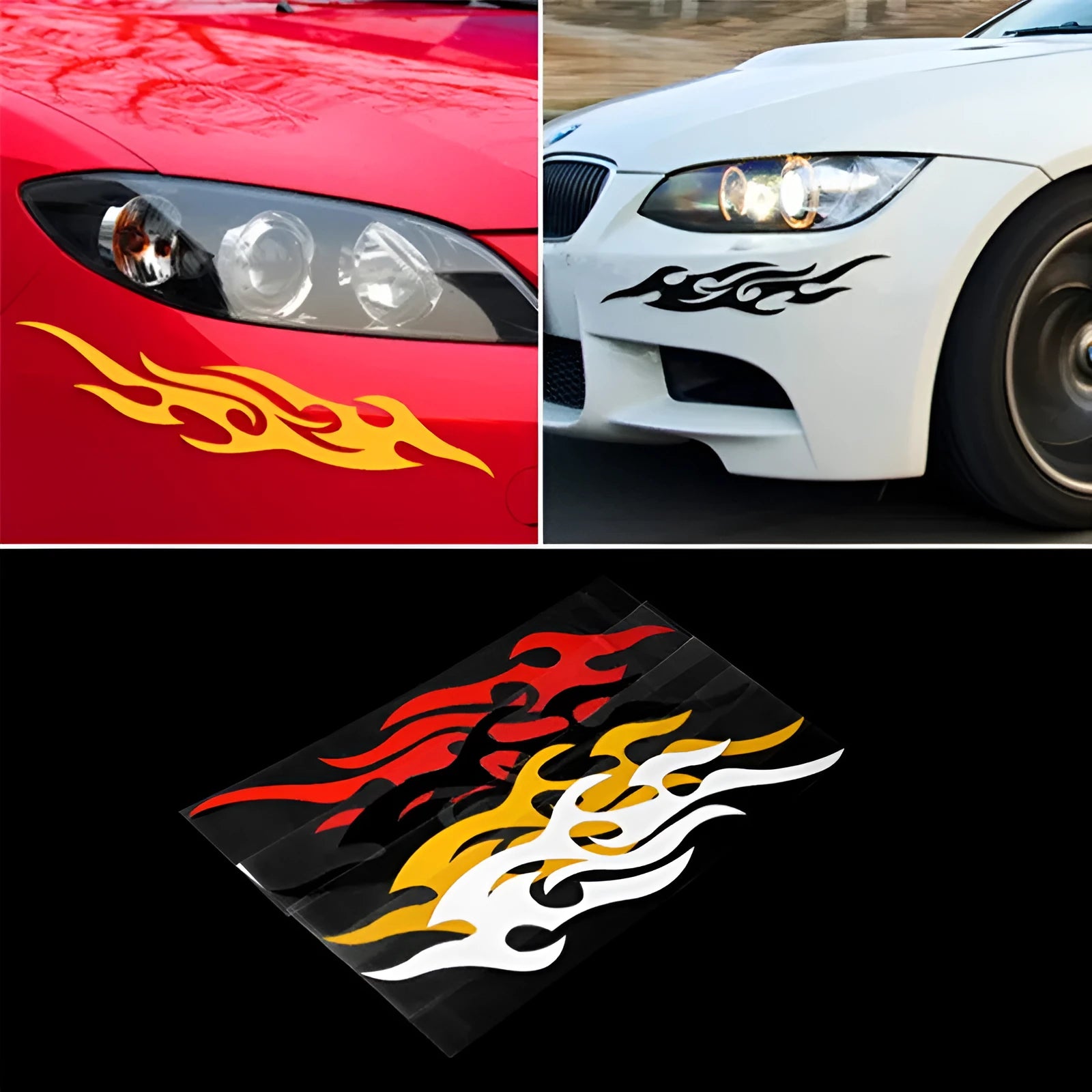 Flame pattern reflective car bumper sticker in black on a car rear bumper