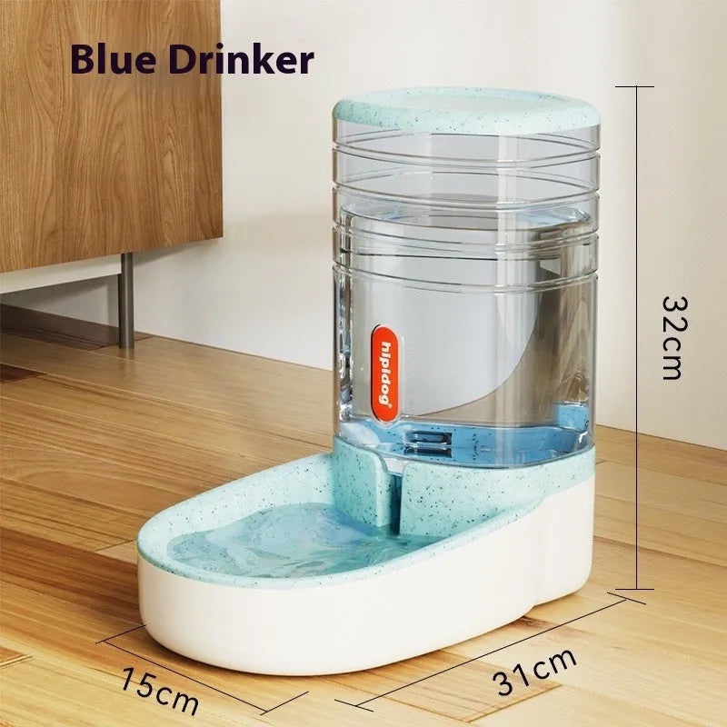 Blue automatic pet water fountain with 3.8 litre capacity for cats and dogs on a floor.