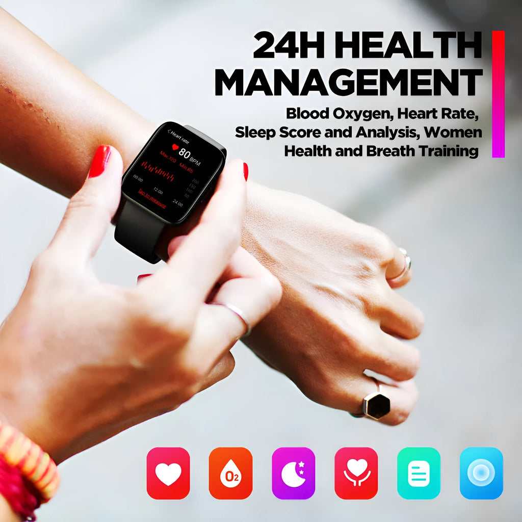 Black GPS sports smartwatch for Android with 1.78-inch screen and rubber strap
