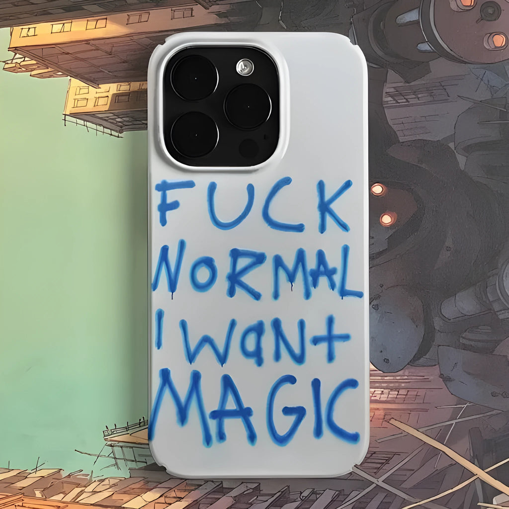 Retro art design hard shell iPhone case shown on phone with large camera cutout