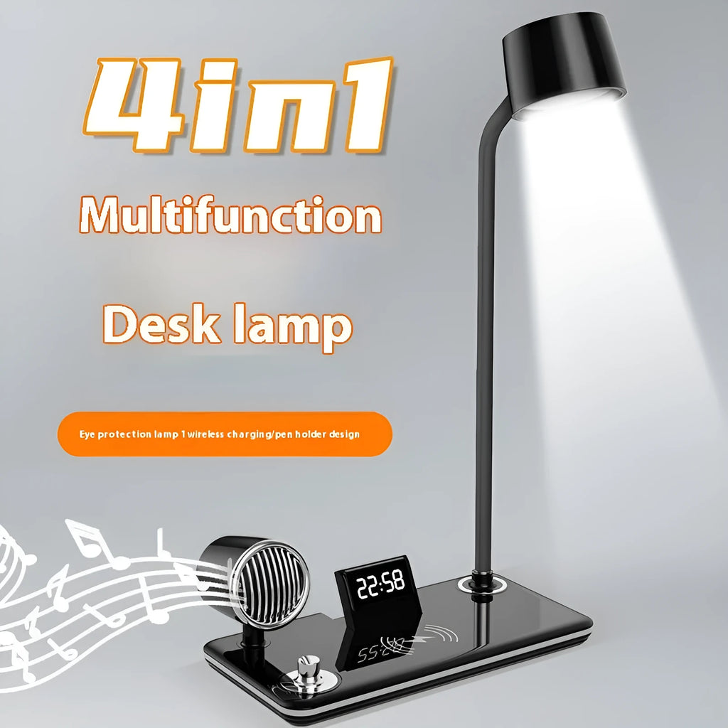 Wireless charging digital clock lamp with eye-protection light in black or white colour