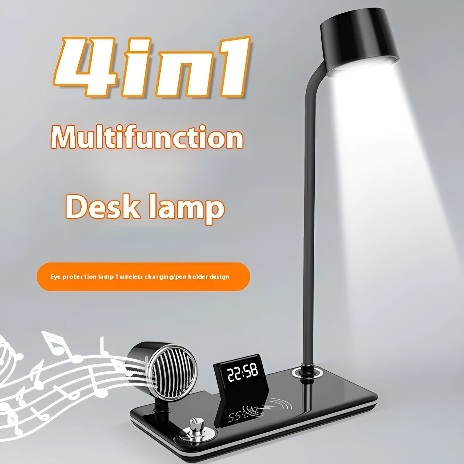 Wireless charging digital clock lamp with eye-protection light in black or white colour