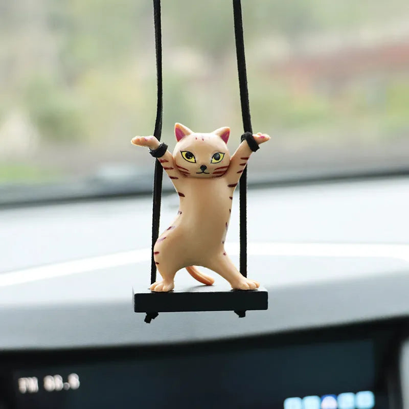 Resin cat pendant for car interior with adjustable 25cm rope in cartoon style