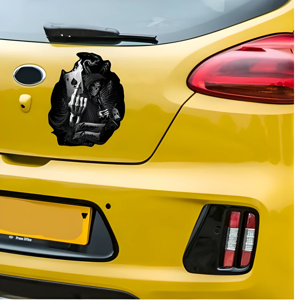 Black PET reflective car body sticker with skull pattern, 13x16cm, style B047
