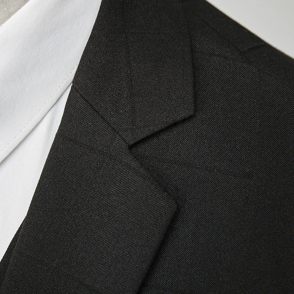 Men's navy blue plaid slim fit three-piece suit with jacket, trousers and waistcoat