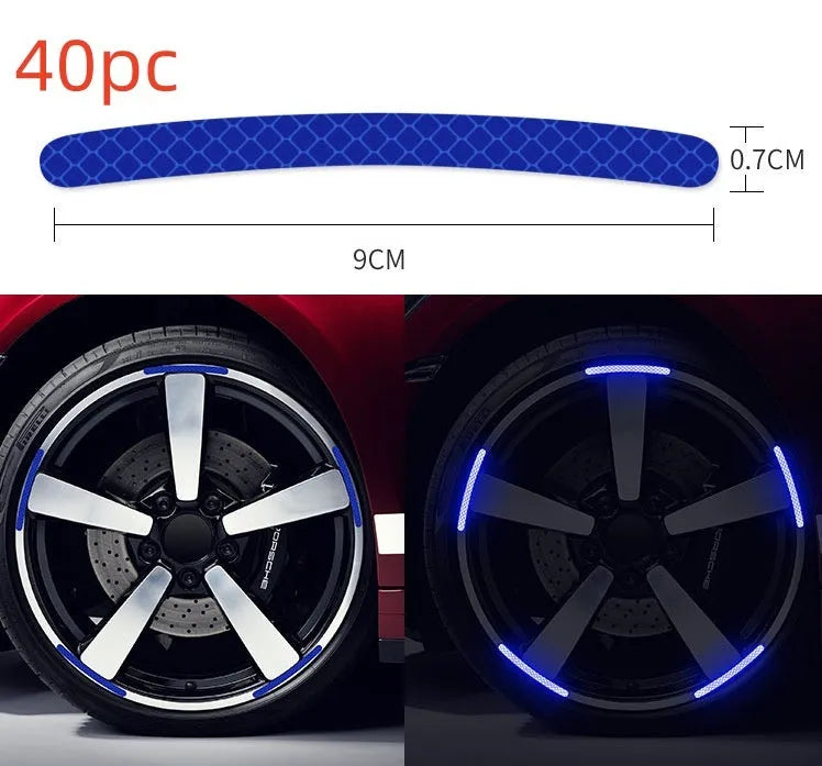 20-piece car wheel hub reflective stickers in PVC with multiple colour options for tyre warning and decoration