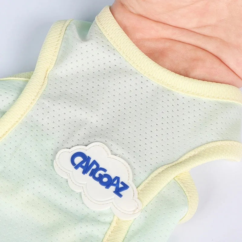 Grass green lightweight polyester vest for a cat, showing sporty design and front leg openings.