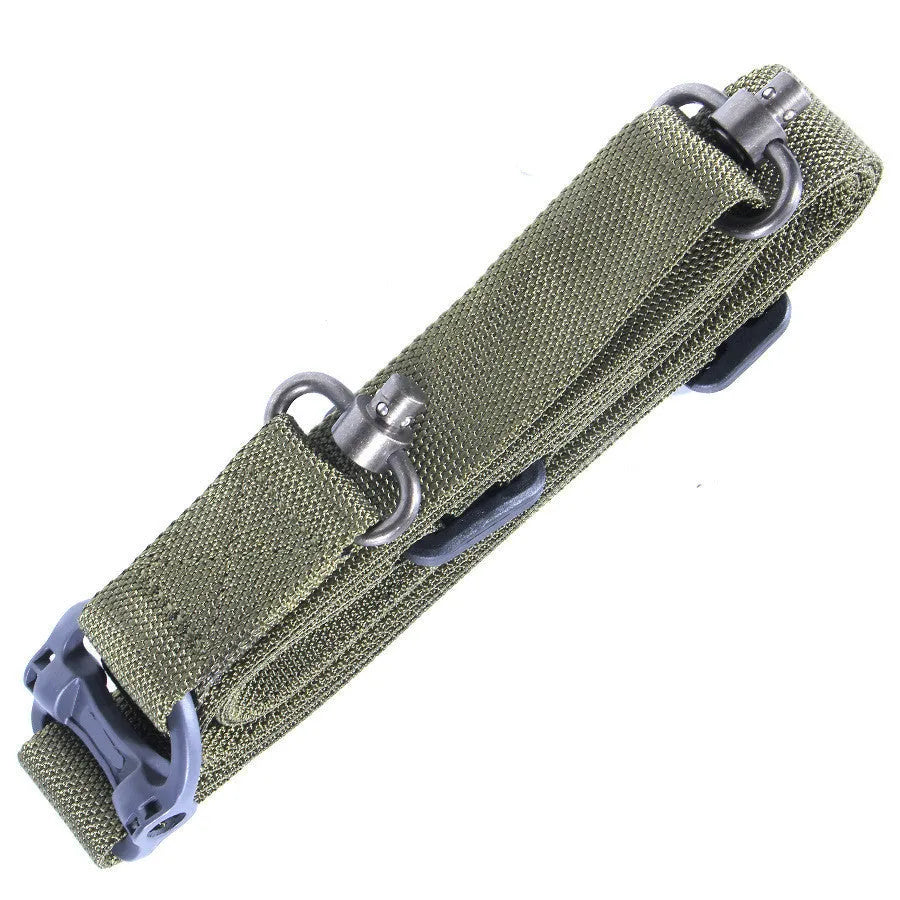 MS4 tactical nylon multifunctional task strap rope showing stretch capability in black, army green, or mud colour options