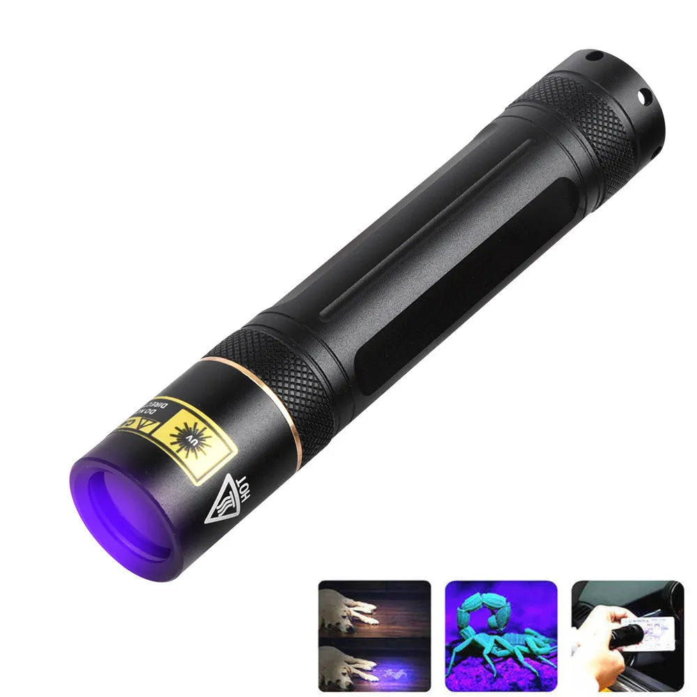 365nm UV fluorescence detection flashlight with aluminium alloy housing and 18650 battery options