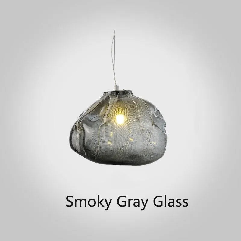 Postmodern glass decorative chandelier with LED lighting in amber, clear, or smoke grey colours
