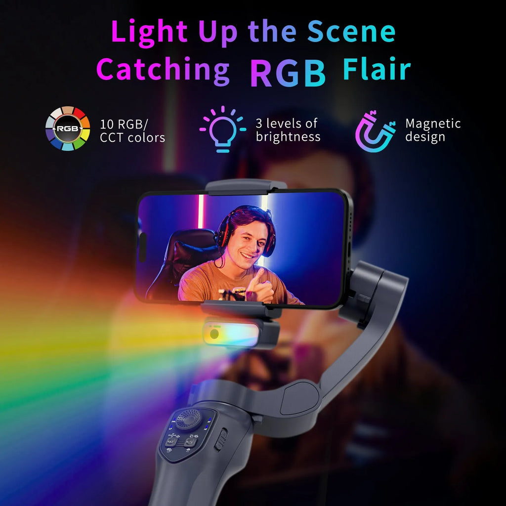 RK Series foldable handheld phone stabiliser gimbal with tripod head in gun colour finish