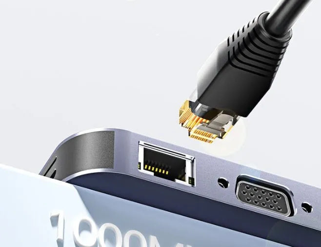 11-in-1 USB-C expansion dock hub with Gigabit Ethernet port and 20cm cable