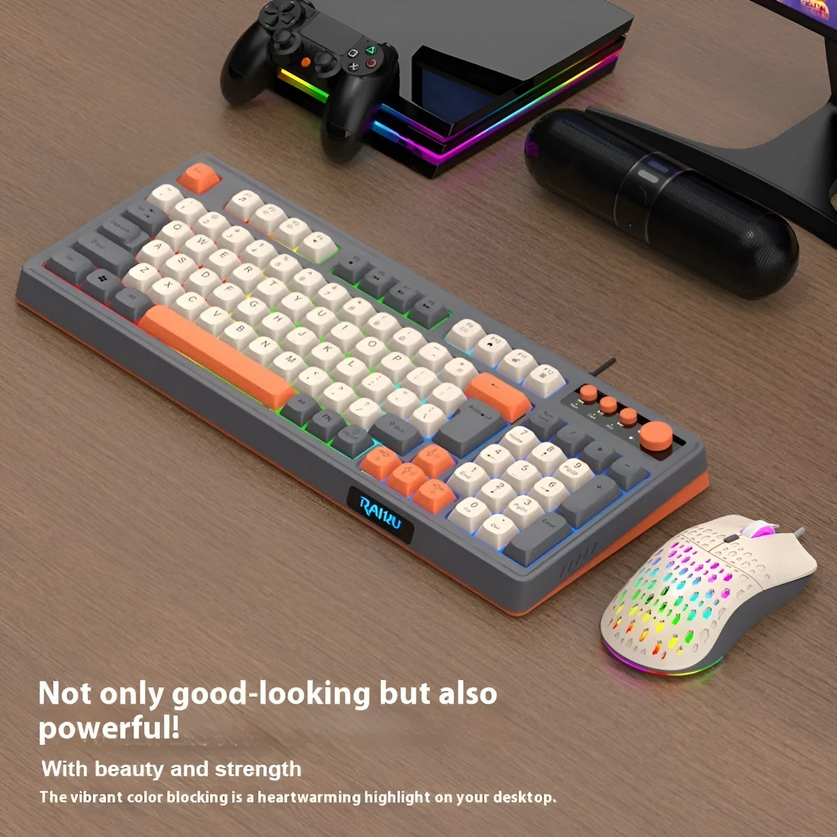 E-sports games keyboard and mouse set in white gray orange with mechanical feel and photoelectric sensor
