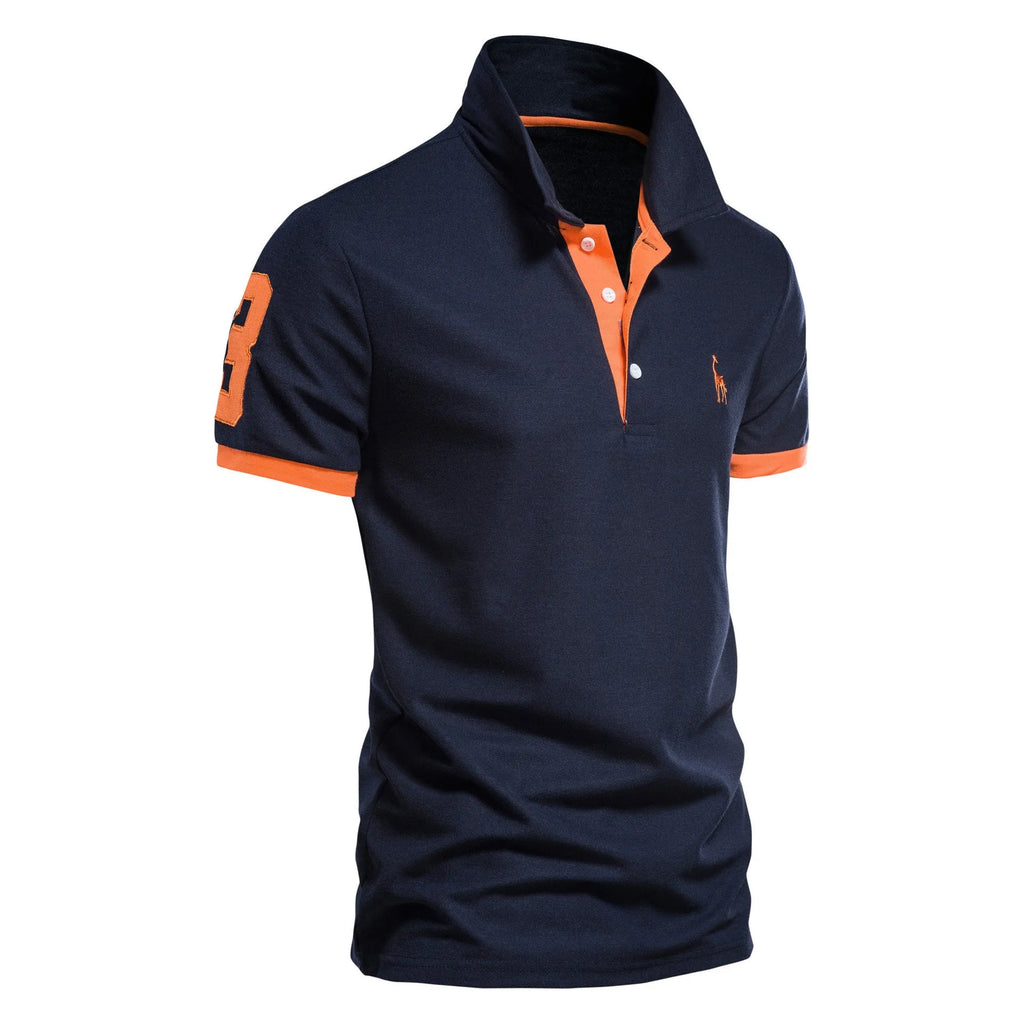 Men's deer embroidered short sleeve T-shirt in slim fit, shown in a selection of available colours.