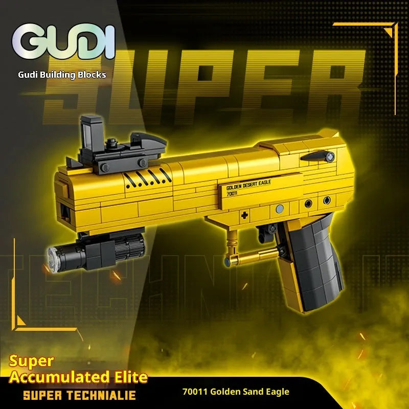 Children's educational gold sand eagle M416 rifle building blocks toy in colour box packaging