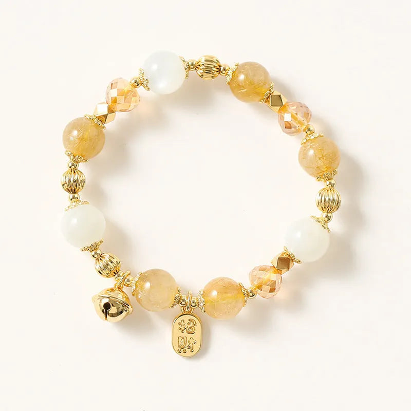 Gold rutilated quartz crystal bracelet in Lucky Fortune colour with Korean style design.