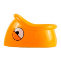 Orange ceramic pet food bowl with fish head pattern, 196x121x149mm, on floor