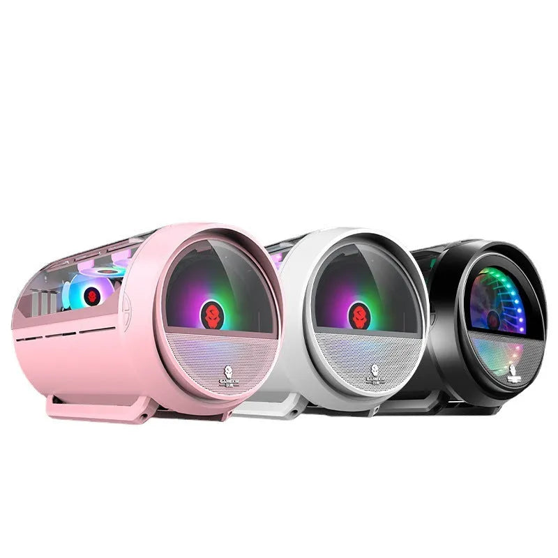 Vertical HTPC computer chassis with RGB lighting, black, white, or pink options