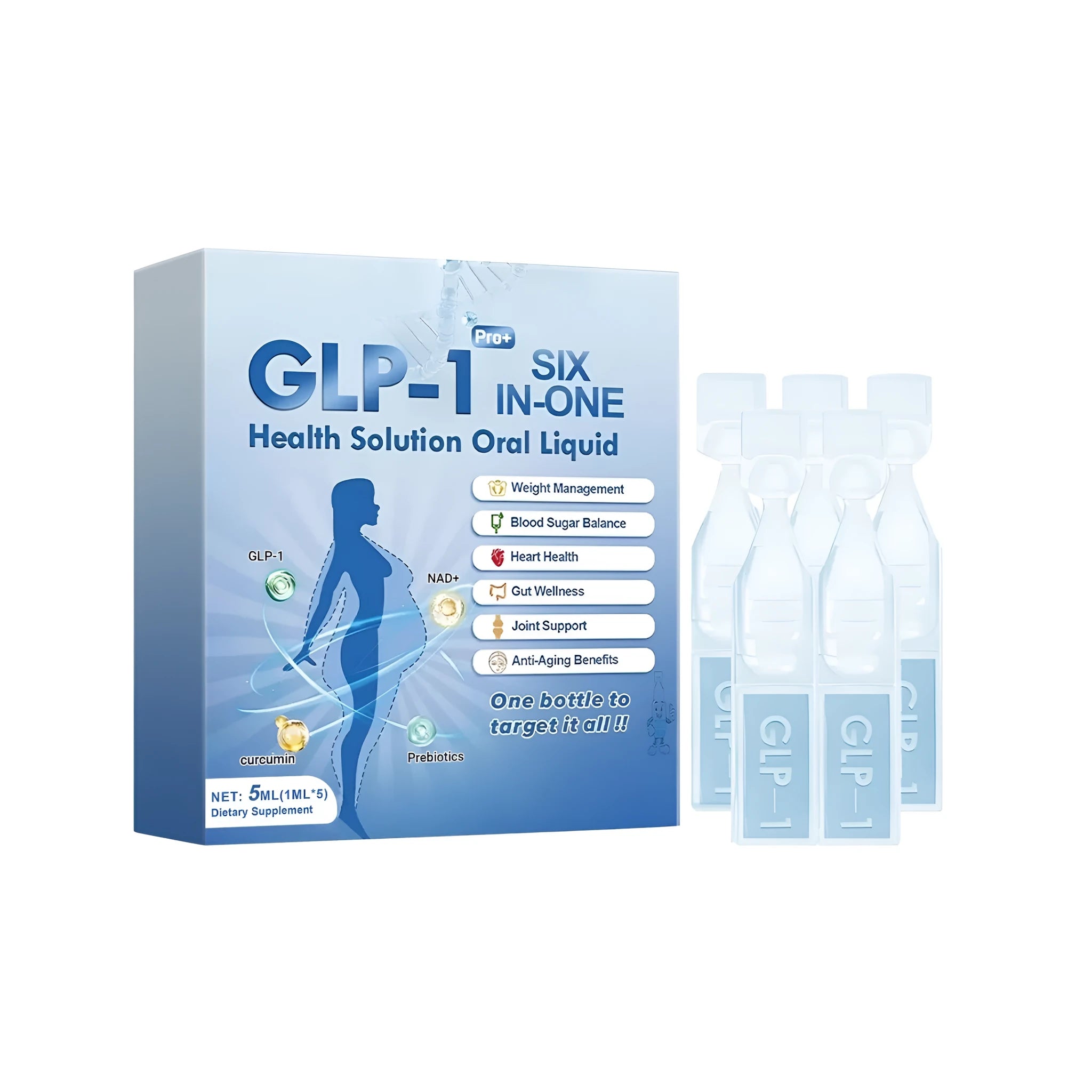 Health Solution Oral Liquid dietary supplement in a small 5ML glass bottle with a black dropper.
