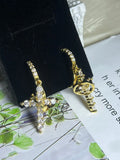 Gold plated crown cross necklace and earrings set with inlaid zircon and rotatable crown pendant for women