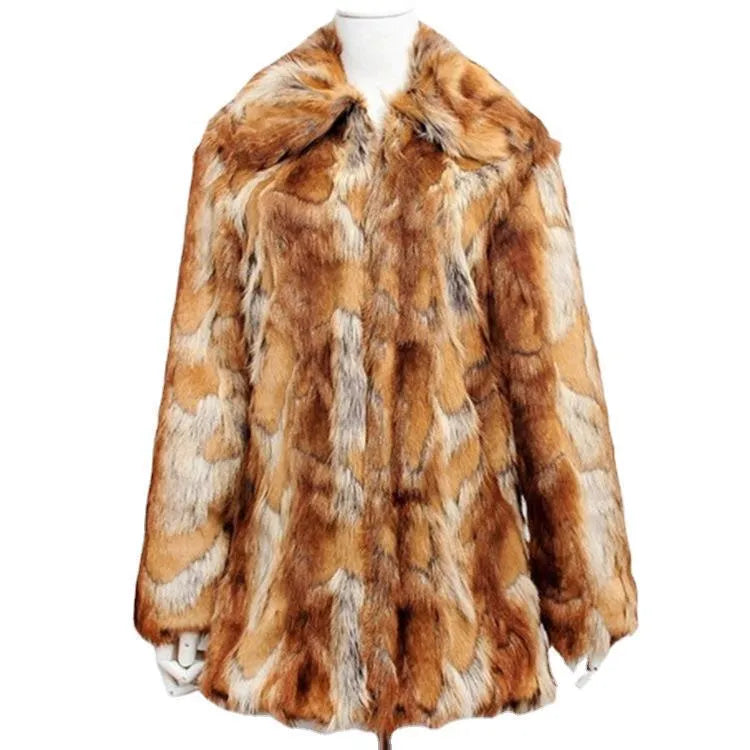 Tiger pattern artificial faux fur leather jacket for women, slim fit and mid-length.