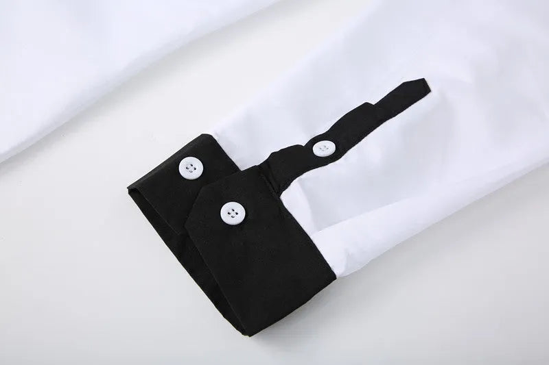 Men's long-sleeved colour-blocked shirt in white with contrasting colour panels and figure-hugging cut