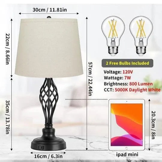 European-style touch sensing bedside table lamp with USB charging socket and dimmable cold warm light