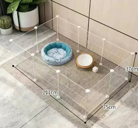 Small dog indoor isolation fence cage with modular panels, clips, and optional door in black, white, or white checkered