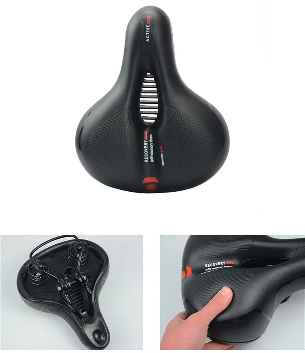 Thickened soft silicone bicycle saddle cushion with waterproof cover, wrench, and tire patch kit