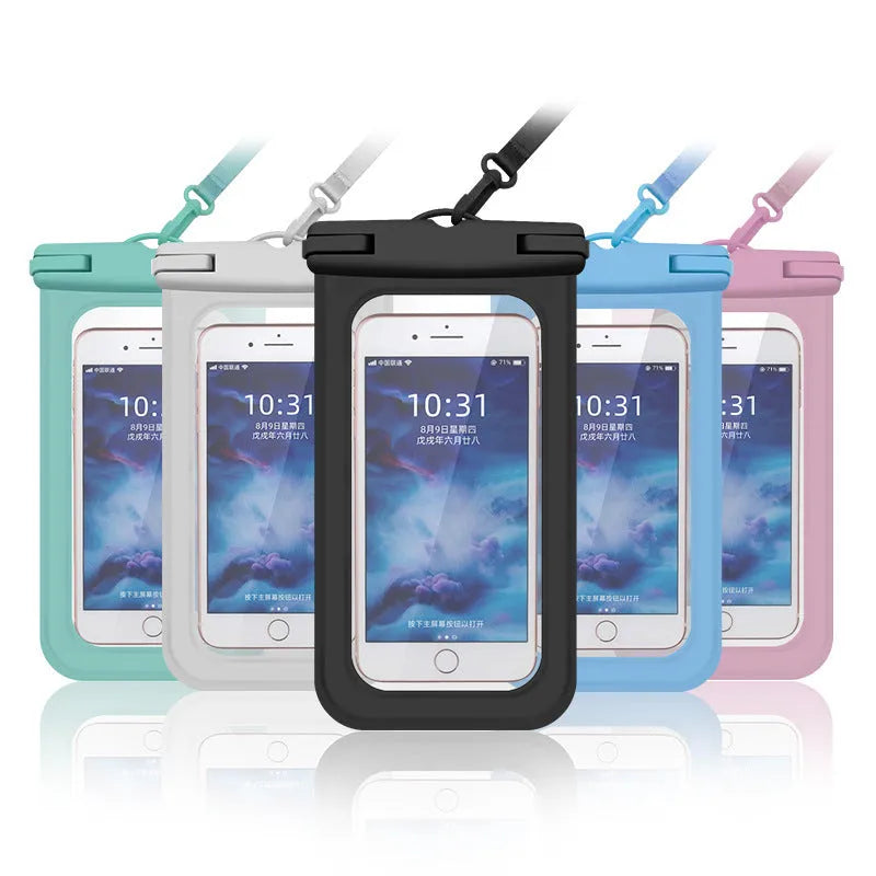 Outdoor mobile phone waterproof bag in blue PVC for swimming diving with touch screen window